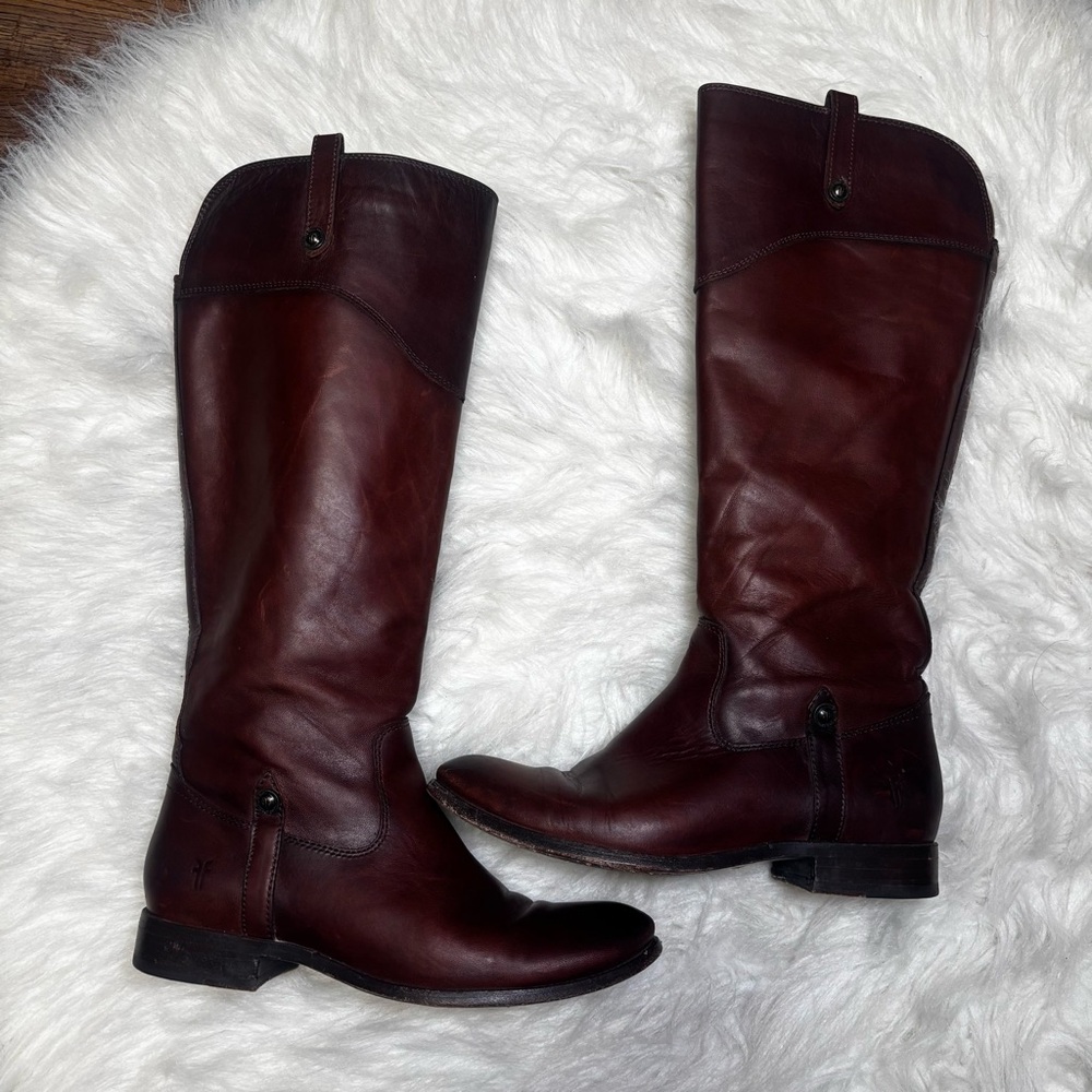 Frye “Melissa Tab” Tall Riding Boots in Cognac/Redwood size Women’s 7.5